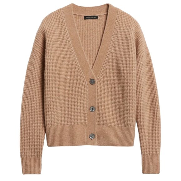 Banana Republic Sweaters - BANANA REPUBLIC Aire Waffle-Knit Cardigan Sweater in Tan